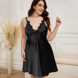 Sexy Sleeveless Nightgown Lady Satin Sleepwear Plus Size 3Xl 4Xl 5Xl Lingerie Solid Color Spaghetti Strap Homewear - Clothesfassion.store