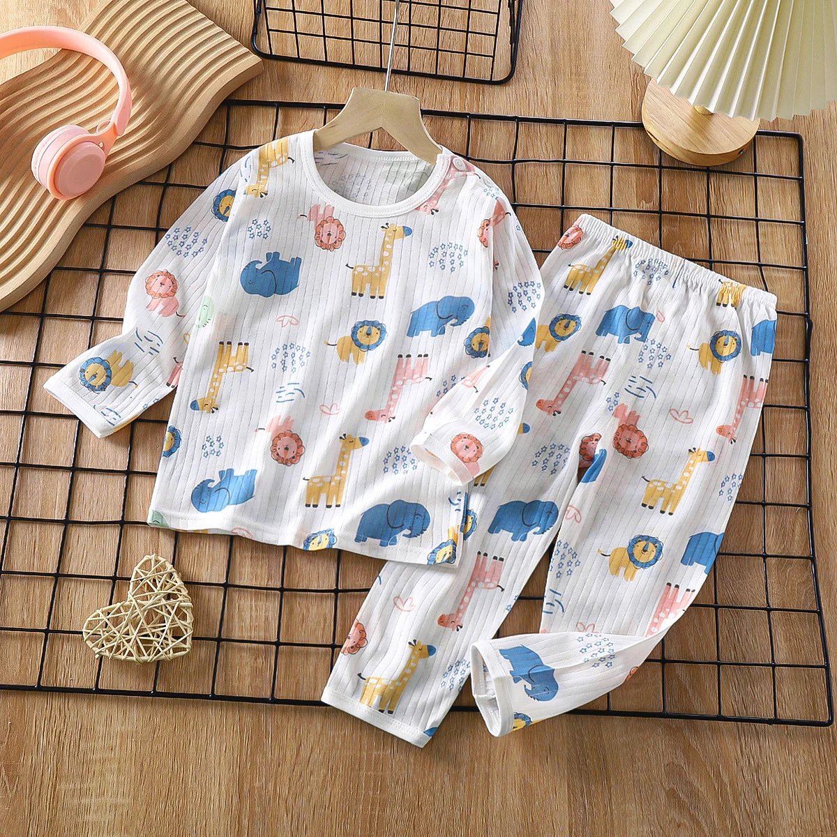 Soft Breathable Cotton Baby Children Pajamas Set Cute Cartoon Long Sleeve Home Sleepwear Set for 0 - 5 Years Old - Clothesfassion.store