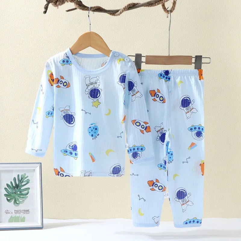 Soft Breathable Cotton Baby Children Pajamas Set Cute Cartoon Long Sleeve Home Sleepwear Set for 0 - 5 Years Old - Clothesfassion.store