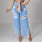 Solid Color Distressed Washed Denim Jeans - Clothesfassion.store
