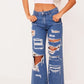 Solid Color Distressed Washed Denim Jeans - Clothesfassion.store
