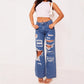 Solid Color Distressed Washed Denim Jeans - Clothesfassion.store