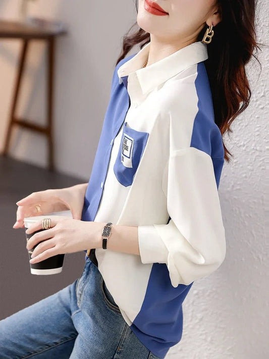 Spring and Woman Top Autumn Pattern with Designs V Neck Shirts & Blouses for Women Korean Reviews Clothes Tunic 2025 S New Style - Clothesfassion.store
