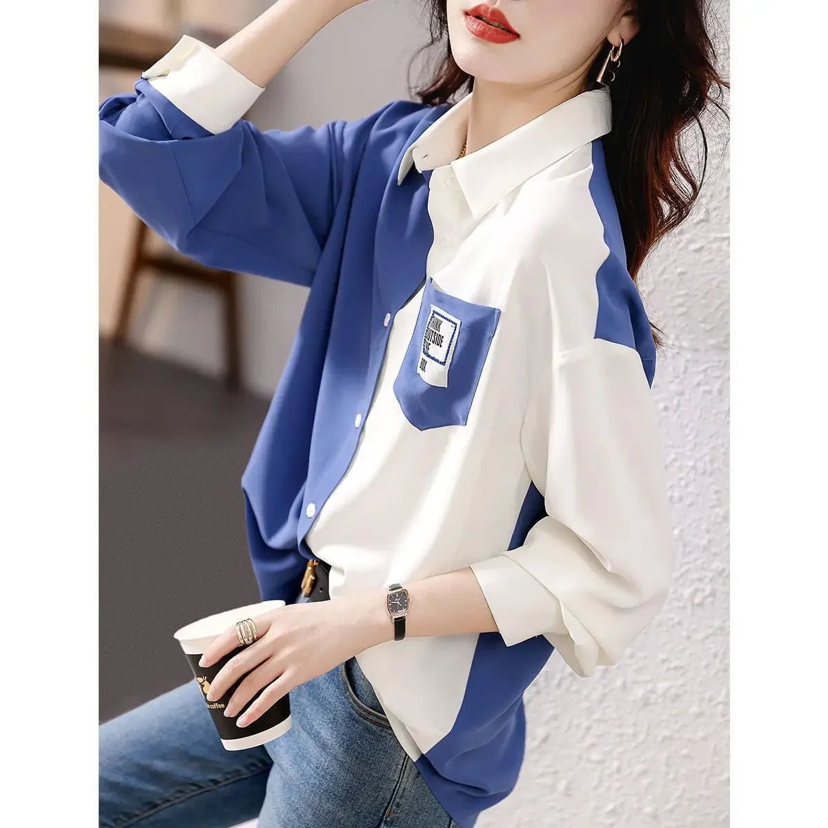 Spring and Woman Top Autumn Pattern with Designs V Neck Shirts & Blouses for Women Korean Reviews Clothes Tunic 2025 S New Style - Clothesfassion.store