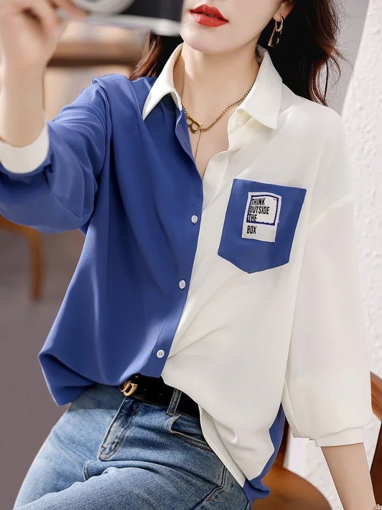 Spring and Woman Top Autumn Pattern with Designs V Neck Shirts & Blouses for Women Korean Reviews Clothes Tunic 2025 S New Style - Clothesfassion.store