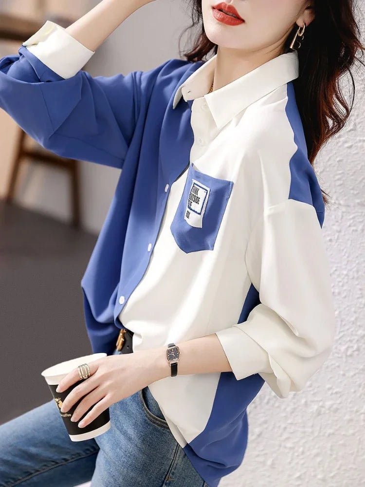 Spring and Woman Top Autumn Pattern with Designs V Neck Shirts & Blouses for Women Korean Reviews Clothes Tunic 2025 S New Style - Clothesfassion.store