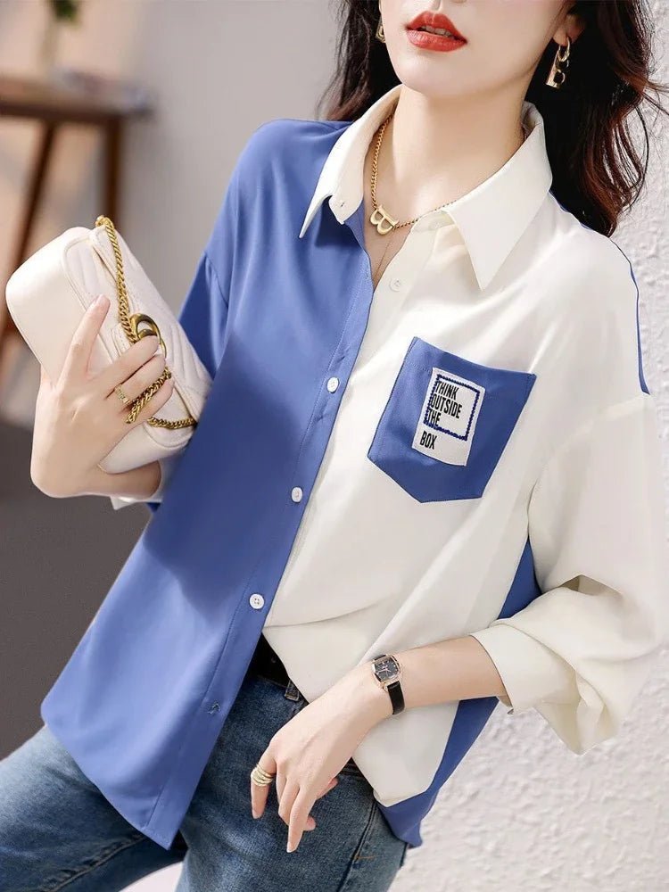 Spring and Woman Top Autumn Pattern with Designs V Neck Shirts & Blouses for Women Korean Reviews Clothes Tunic 2025 S New Style - Clothesfassion.store