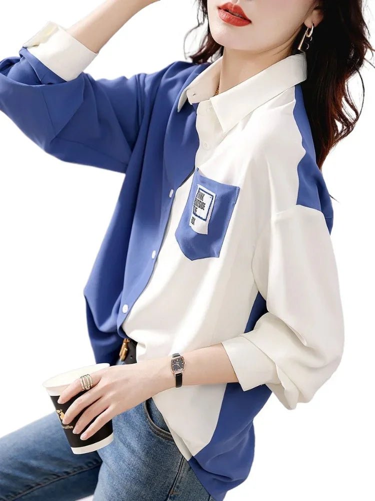 Spring and Woman Top Autumn Pattern with Designs V Neck Shirts & Blouses for Women Korean Reviews Clothes Tunic 2025 S New Style - Clothesfassion.store