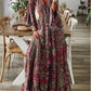 Spring Autumn Women's Fashion Bohemian Style Flare Sleeves Printed V - neck High Waist Dress Fragmented Flower Women's Long Dress - Clothesfassion.store