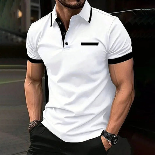 Spring Summer Men Clothes Short Sleeve Turn - down Collar Polo Shirt Fake Pocket Print Business Casual Polo Shirt Resilient Tops - Clothesfassion.store
