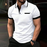 Spring Summer Men Clothes Short Sleeve Turn - down Collar Polo Shirt Fake Pocket Print Business Casual Polo Shirt Resilient Tops - Clothesfassion.store