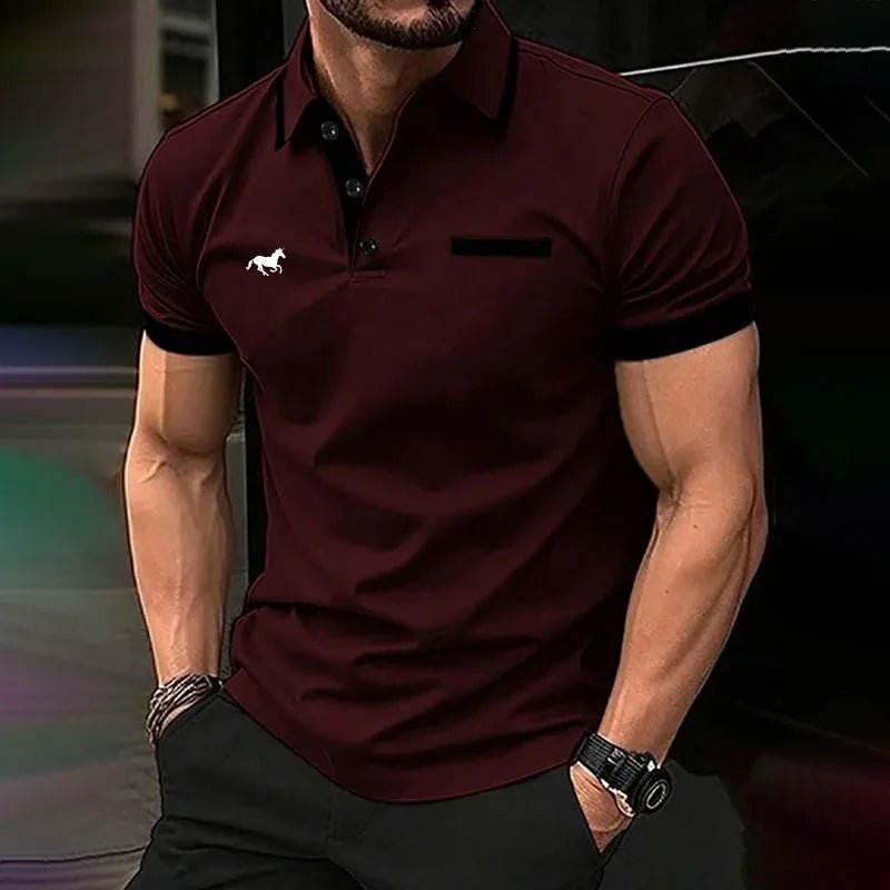 Spring Summer Men Clothes Short Sleeve Turn - down Collar Polo Shirt Fake Pocket Print Business Casual Polo Shirt Resilient Tops - Clothesfassion.store