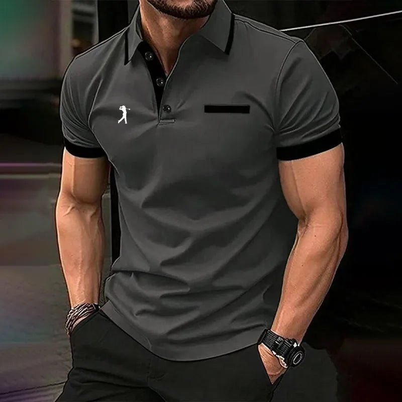 Spring Summer Men Clothes Short Sleeve Turn - down Collar Polo Shirt Fake Pocket Print Business Casual Polo Shirt Resilient Tops - Clothesfassion.store