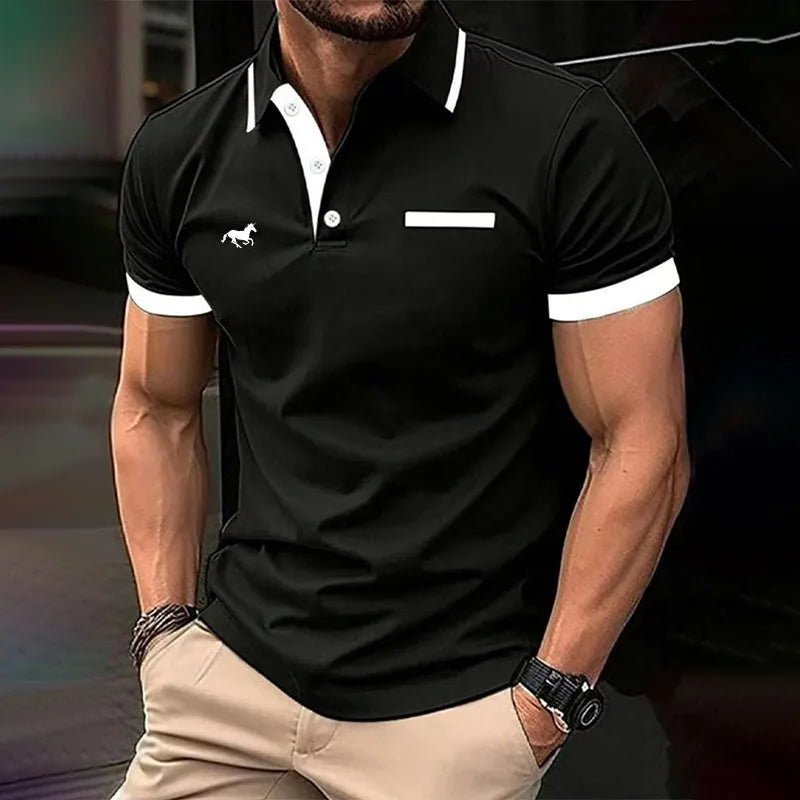 Spring Summer Men Clothes Short Sleeve Turn - down Collar Polo Shirt Fake Pocket Print Business Casual Polo Shirt Resilient Tops - Clothesfassion.store