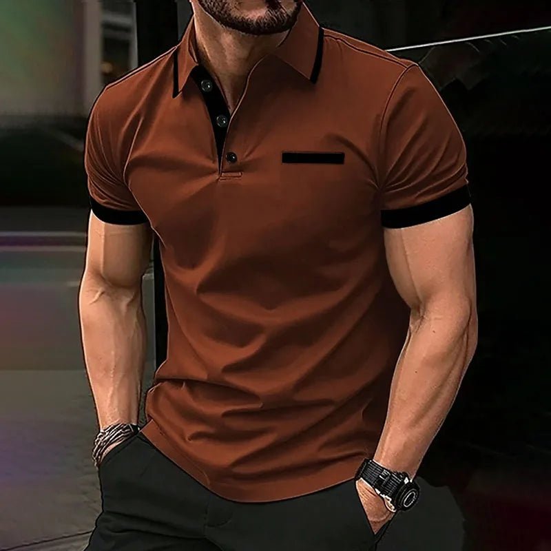 Spring Summer Men Clothes Short Sleeve Turn - down Collar Polo Shirt Fake Pocket Print Business Casual Polo Shirt Resilient Tops - Clothesfassion.store