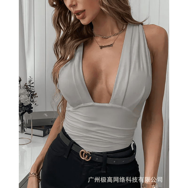 Spring Summer New Women's Clothing Solid Color V - neck Vest Sleeveless Top - Clothesfassion.store