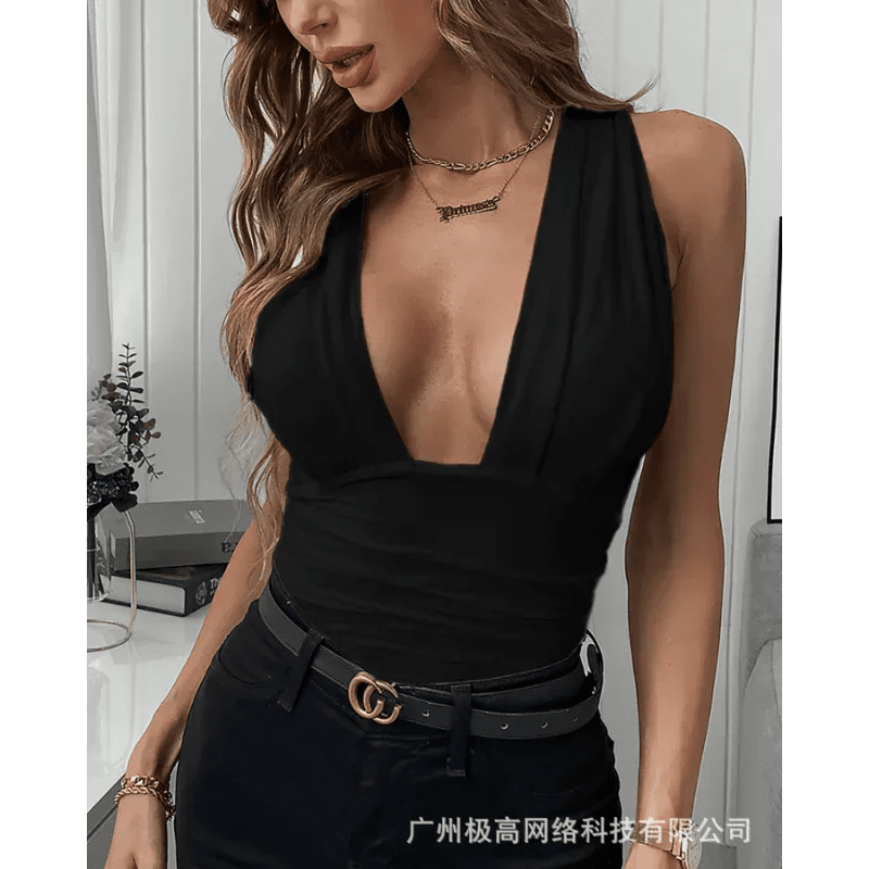 Spring Summer New Women's Clothing Solid Color V - neck Vest Sleeveless Top - Clothesfassion.store