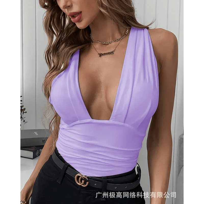 Spring Summer New Women's Clothing Solid Color V - neck Vest Sleeveless Top - Clothesfassion.store