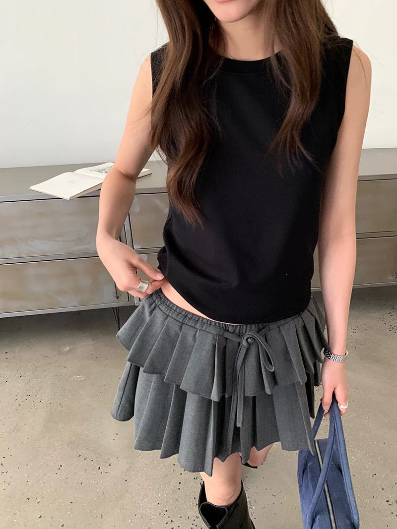 Spring women's casual solid color round neck slim fit vest - Clothesfassion.store