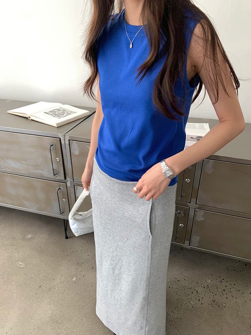 Spring women's casual solid color round neck slim fit vest - Clothesfassion.store