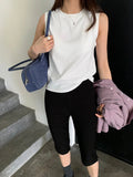 Spring women's casual solid color round neck slim fit vest - Clothesfassion.store
