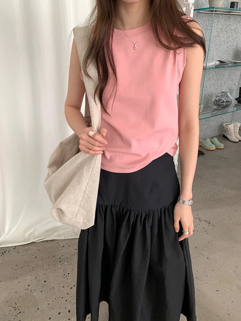 Spring women's casual solid color round neck slim fit vest - Clothesfassion.store