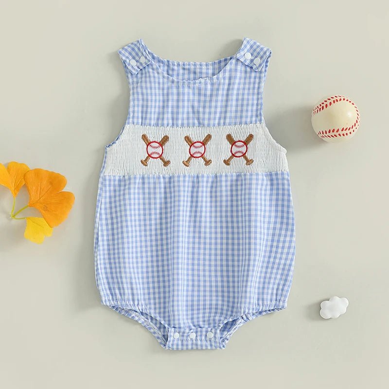 Summer Baby Clothes Newborn Boy Girl Smocked Bubble Romper Baseball Plaid Overall Infant Jumpsuit Outfit - Clothesfassion.store