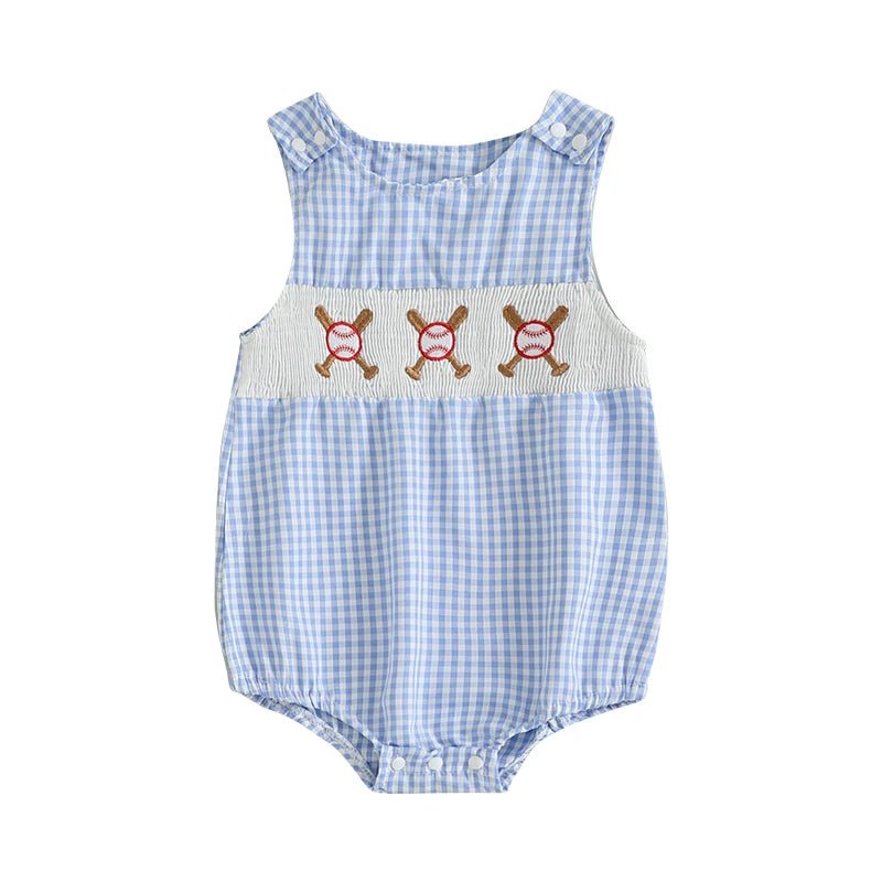 Summer Baby Clothes Newborn Boy Girl Smocked Bubble Romper Baseball Plaid Overall Infant Jumpsuit Outfit - Clothesfassion.store