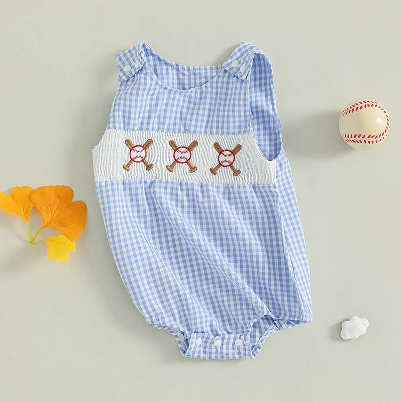 Summer Baby Clothes Newborn Boy Girl Smocked Bubble Romper Baseball Plaid Overall Infant Jumpsuit Outfit - Clothesfassion.store