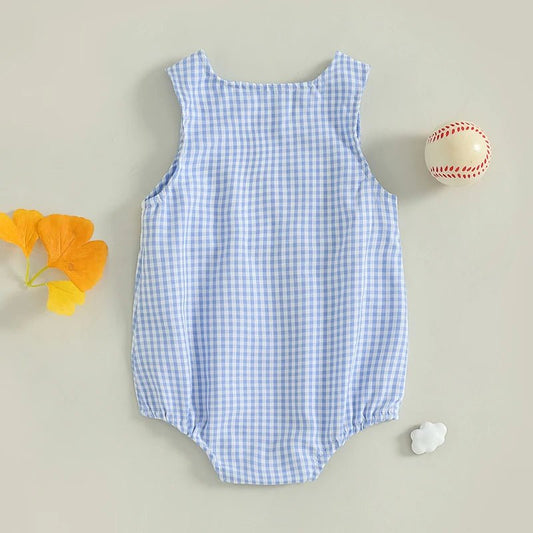 Summer Baby Clothes Newborn Boy Girl Smocked Bubble Romper Baseball Plaid Overall Infant Jumpsuit Outfit - Clothesfassion.store