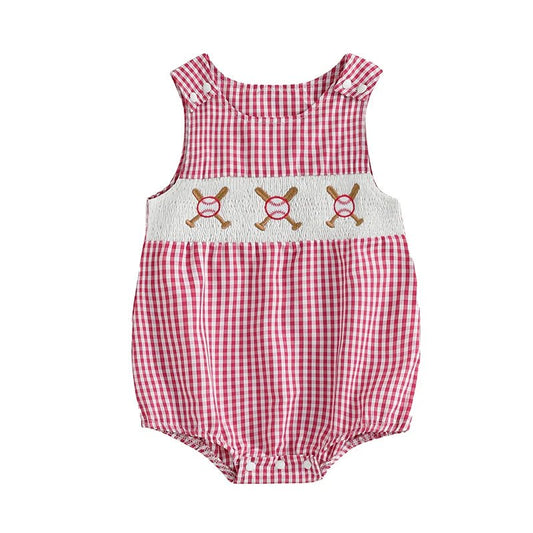 Summer Baby Clothes Newborn Boy Girl Smocked Bubble Romper Baseball Plaid Overall Infant Jumpsuit Outfit - Clothesfassion.store