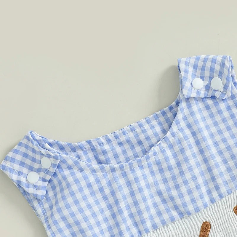 Summer Baby Clothes Newborn Boy Girl Smocked Bubble Romper Baseball Plaid Overall Infant Jumpsuit Outfit - Clothesfassion.store