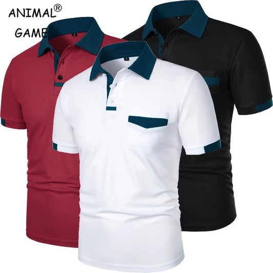 Summer Men's Short Sleeve Color Block Polo Shirt with Pocket Casual Sports T-Shirt for Daily Wear Outdoor Streetwear - Clothesfassion.store