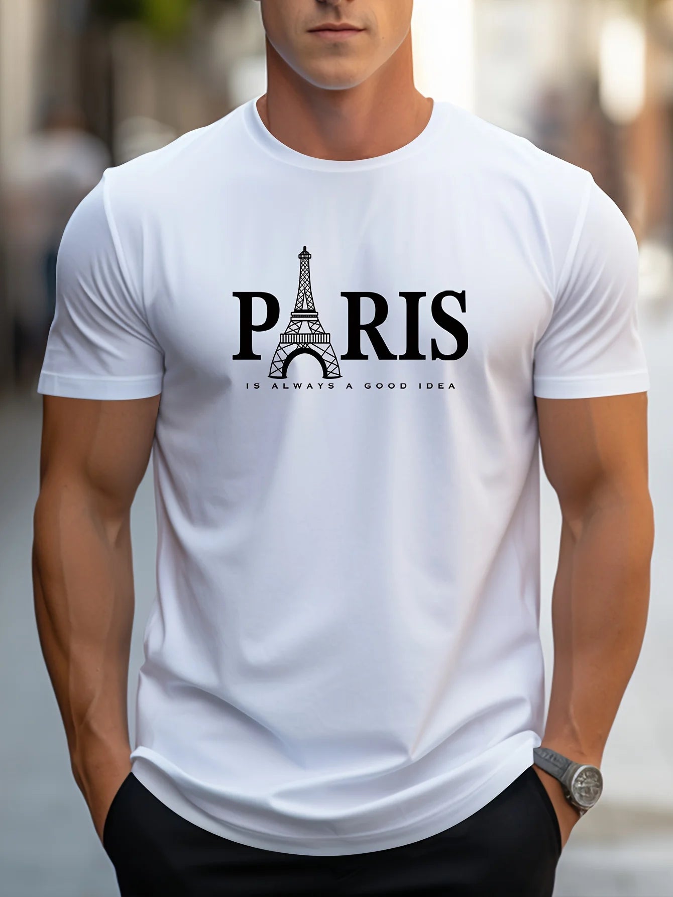 Summer Men's T Shirt Short Sleeve Paris Pattern Print Casual O - Neck Oversized Pullover Fashion Streetwear Male Clothing T-Shirts - Clothesfassion.store