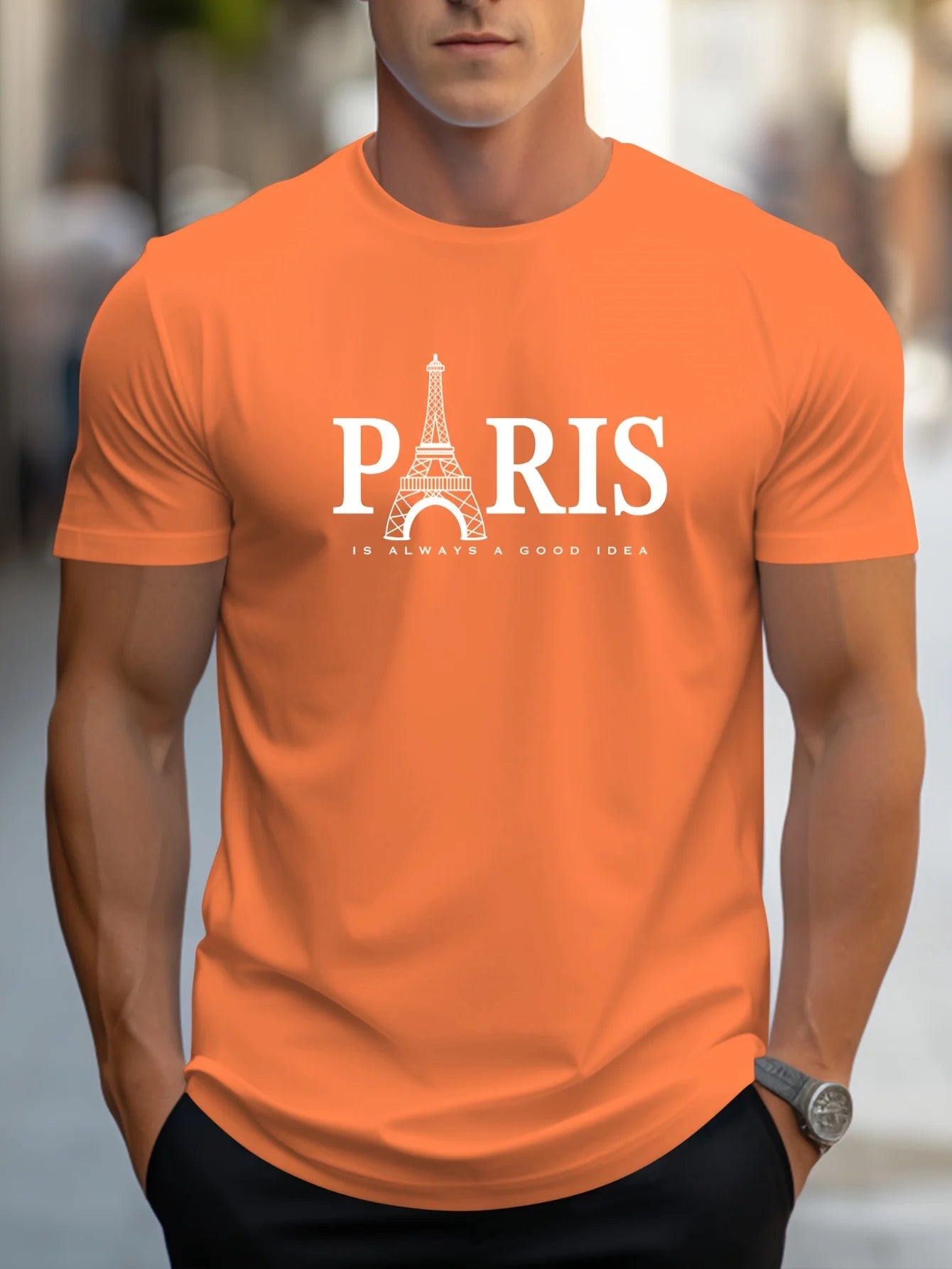 Summer Men's T Shirt Short Sleeve Paris Pattern Print Casual O - Neck Oversized Pullover Fashion Streetwear Male Clothing T-Shirts - Clothesfassion.store