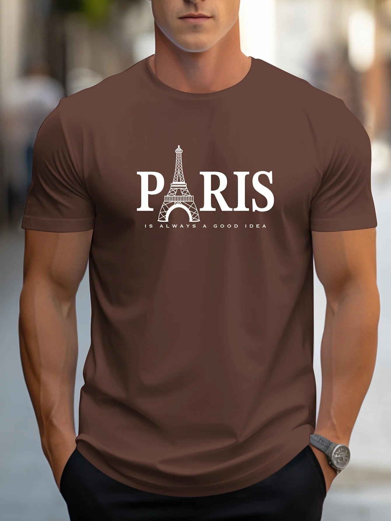 Summer Men's T Shirt Short Sleeve Paris Pattern Print Casual O - Neck Oversized Pullover Fashion Streetwear Male Clothing T-Shirts - Clothesfassion.store