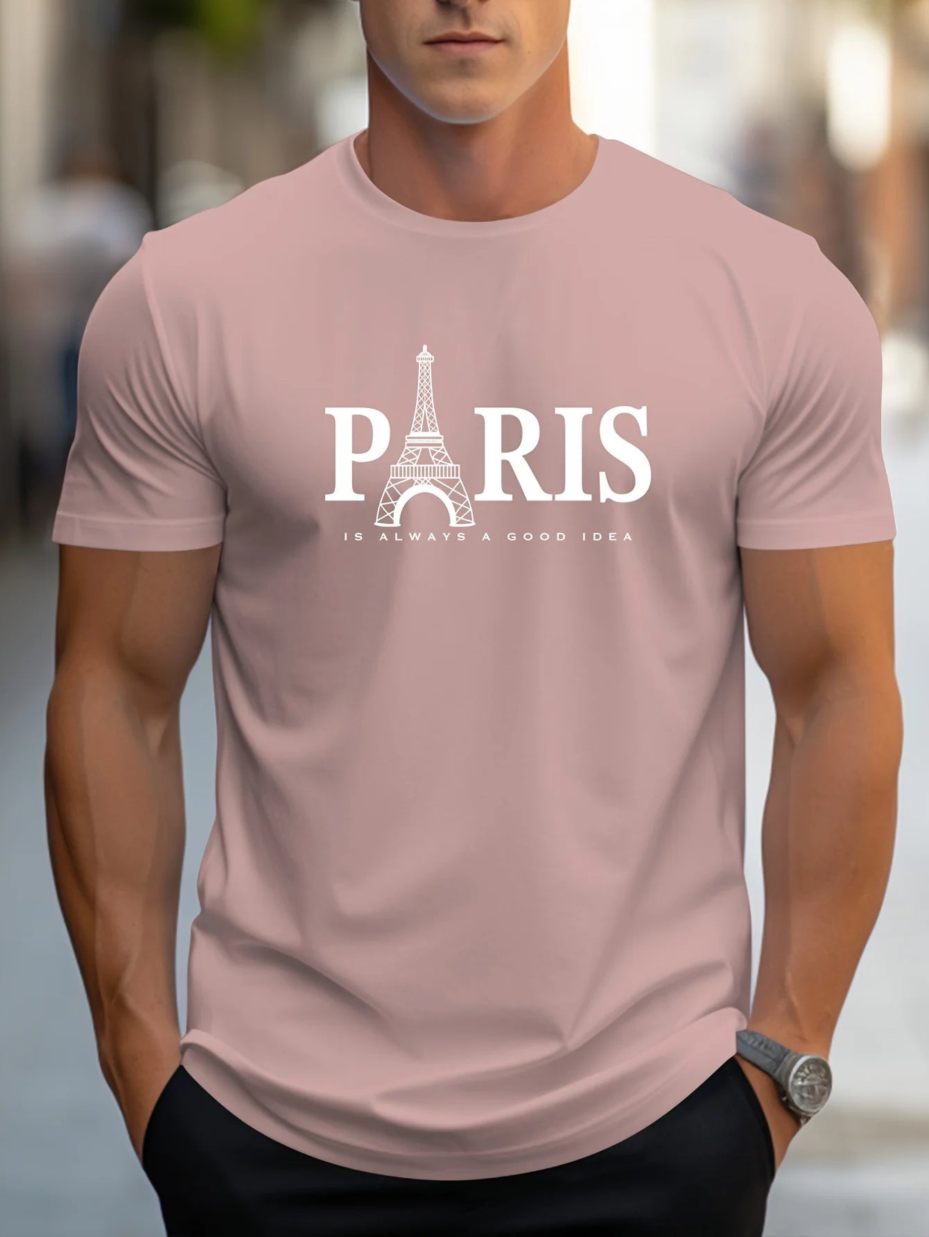 Summer Men's T Shirt Short Sleeve Paris Pattern Print Casual O - Neck Oversized Pullover Fashion Streetwear Male Clothing T-Shirts - Clothesfassion.store