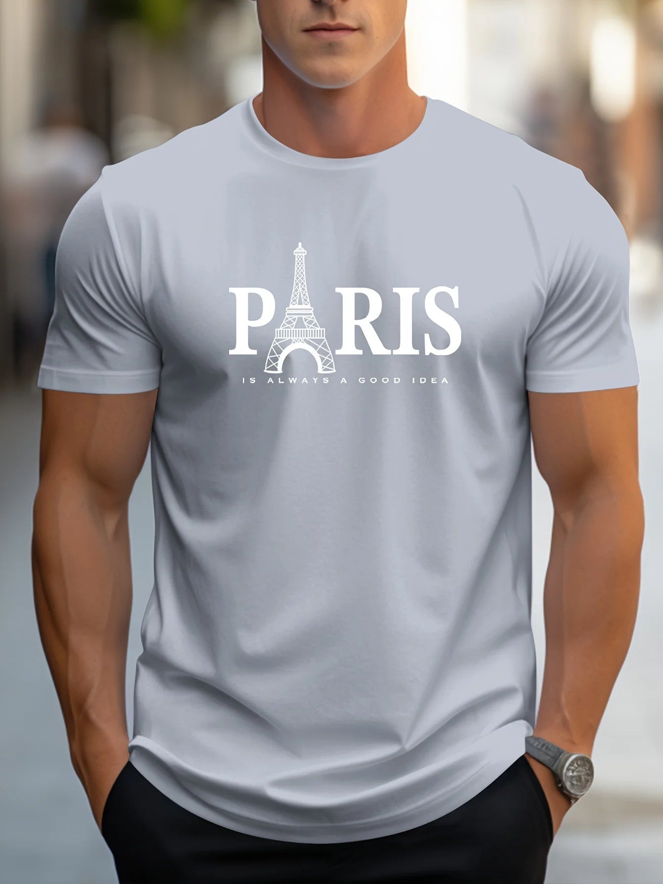 Summer Men's T Shirt Short Sleeve Paris Pattern Print Casual O - Neck Oversized Pullover Fashion Streetwear Male Clothing T-Shirts - Clothesfassion.store