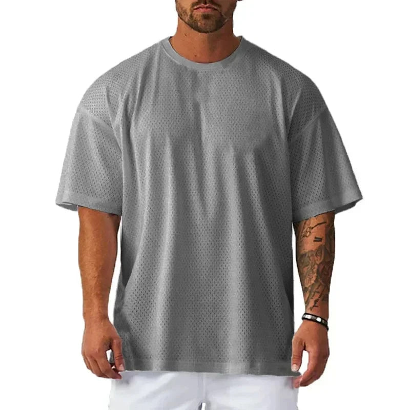 Summer Oversize Loose Sport Men's T-Shirts Outdoor Gym Fitness Bodybuilding Short Sleeve Mesh Breathable Quick Dry Men Clothing - Clothesfassion.store