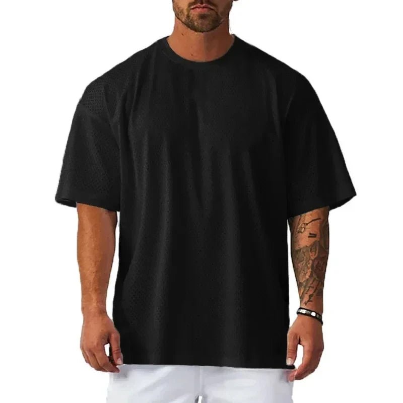 Summer Oversize Loose Sport Men's T-Shirts Outdoor Gym Fitness Bodybuilding Short Sleeve Mesh Breathable Quick Dry Men Clothing - Clothesfassion.store