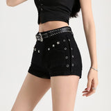 Summer Y2k Sexy Low Waist Mini Denim Shorts Women Vintage Korean Popular Girls Slight Strech Streetwear Gothic Rivet Black Jeans - Clothesfassion.store