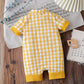 Summer Yellow Infant Baby Unisex Boys Girls Romper Plaid Print Short Sleeve Button Front Jumpsuit Daily Casual Clothes For 3 - 18M - Clothesfassion.store