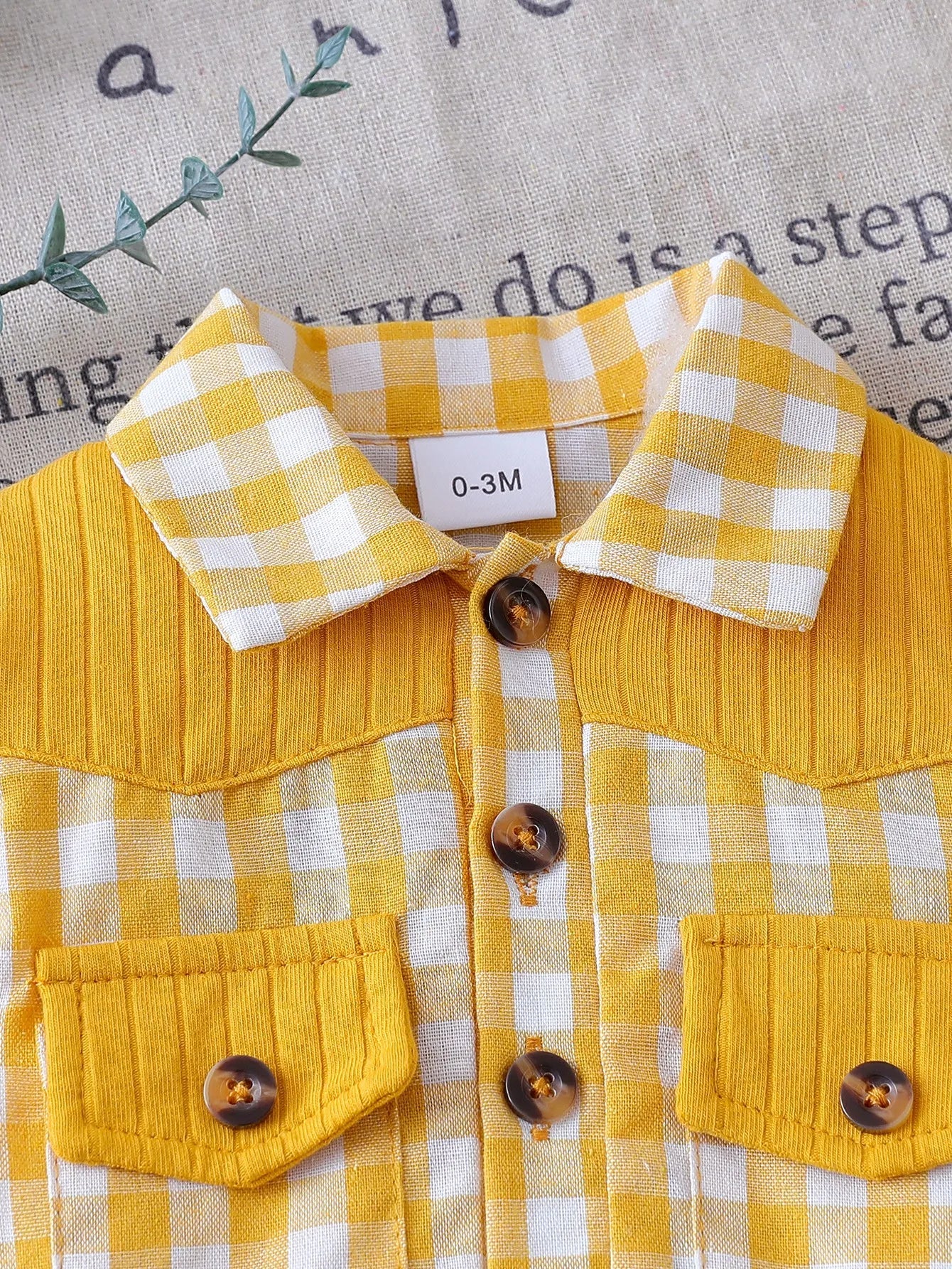 Summer Yellow Infant Baby Unisex Boys Girls Romper Plaid Print Short Sleeve Button Front Jumpsuit Daily Casual Clothes For 3 - 18M - Clothesfassion.store