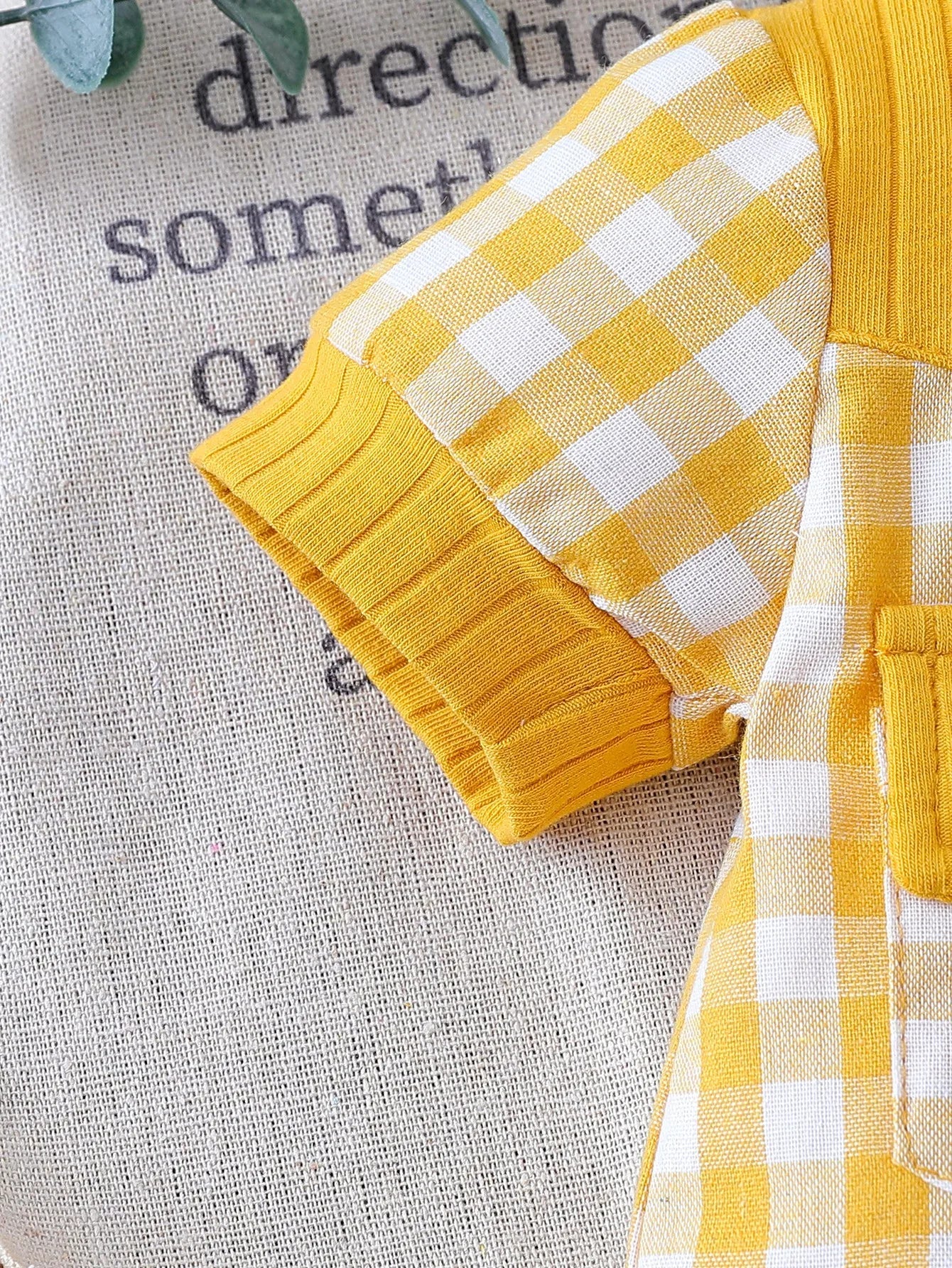 Summer Yellow Infant Baby Unisex Boys Girls Romper Plaid Print Short Sleeve Button Front Jumpsuit Daily Casual Clothes For 3 - 18M - Clothesfassion.store