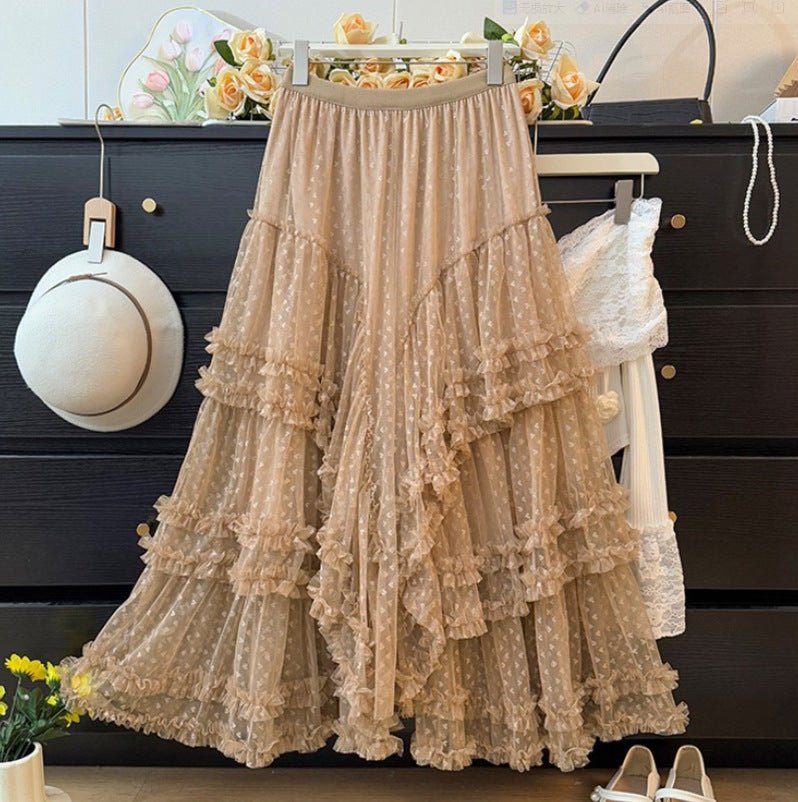 Sweet Floral Mesh Maxi Dress With Intricate Ruffle Detailing And Asymmetrical Hemversatile And Chic - Clothesfassion.store