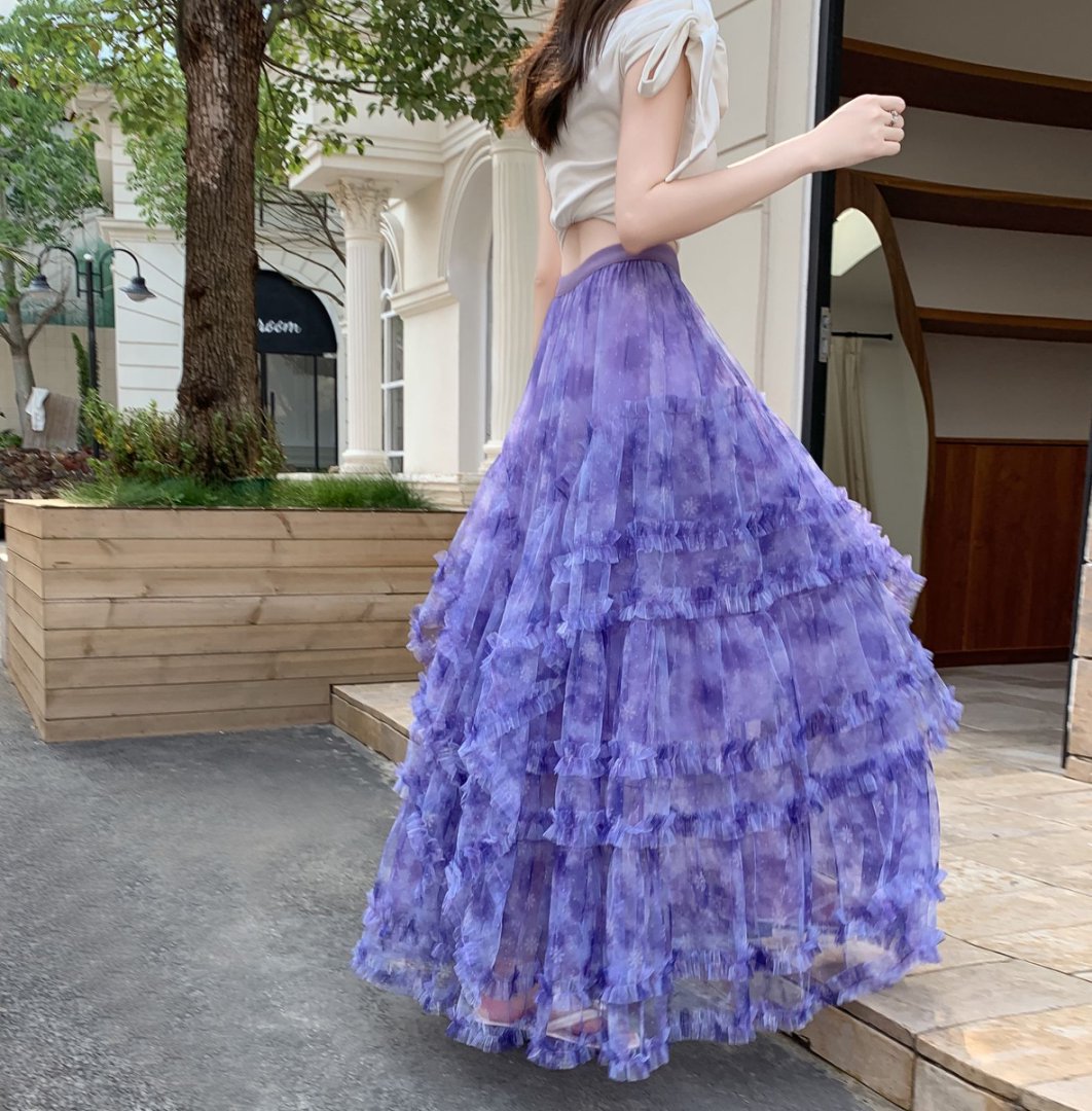 Sweet Floral Mesh Maxi Dress With Intricate Ruffle Detailing And Asymmetrical Hemversatile And Chic - Clothesfassion.store