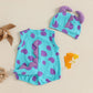 Toddler Baby Summer Outfits Print Sleeveless Round Neck Romper with Dinosaur Hat 2 Pcs Set - Clothesfassion.store