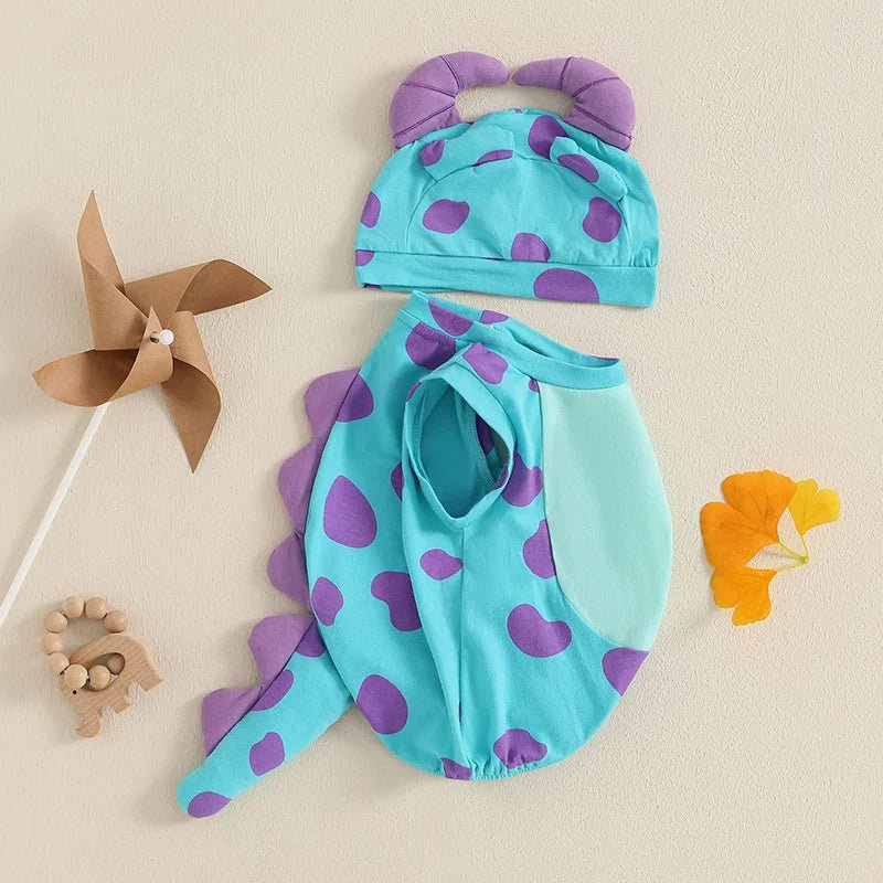 Toddler Baby Summer Outfits Print Sleeveless Round Neck Romper with Dinosaur Hat 2 Pcs Set - Clothesfassion.store