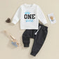 Toddler Boy 2 - Piece Birthday Suit Long Sleeve Crown Print Sweatshirt Pants Set Infant Clothing for Party - Clothesfassion.store