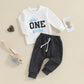 Toddler Boy 2 - Piece Birthday Suit Long Sleeve Crown Print Sweatshirt Pants Set Infant Clothing for Party - Clothesfassion.store